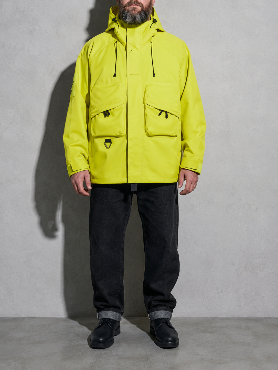 Code Culture catalog | mens-outdoor-workwear-versatile-casual-windbreaker-jacket | color-fluorescent-green | zoom detail