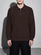 Code Culture catalog | mens-zip-up-polo-knit-sweater | brown | zoom detail