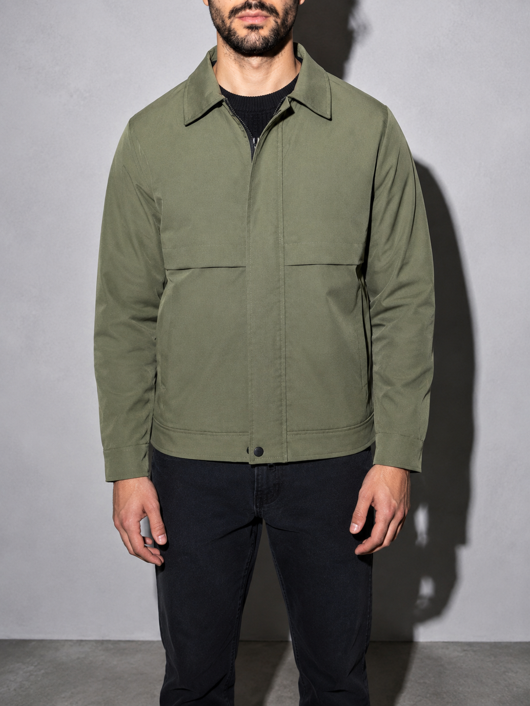 Code Culture catalog | cool-minimalism-lapel-mens-workwear-jacket | color-green | zoom detail