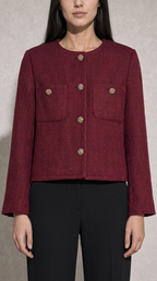 Code Culture catalog | womens-tweed-cardigan-coat | wine-red | zoom detail
