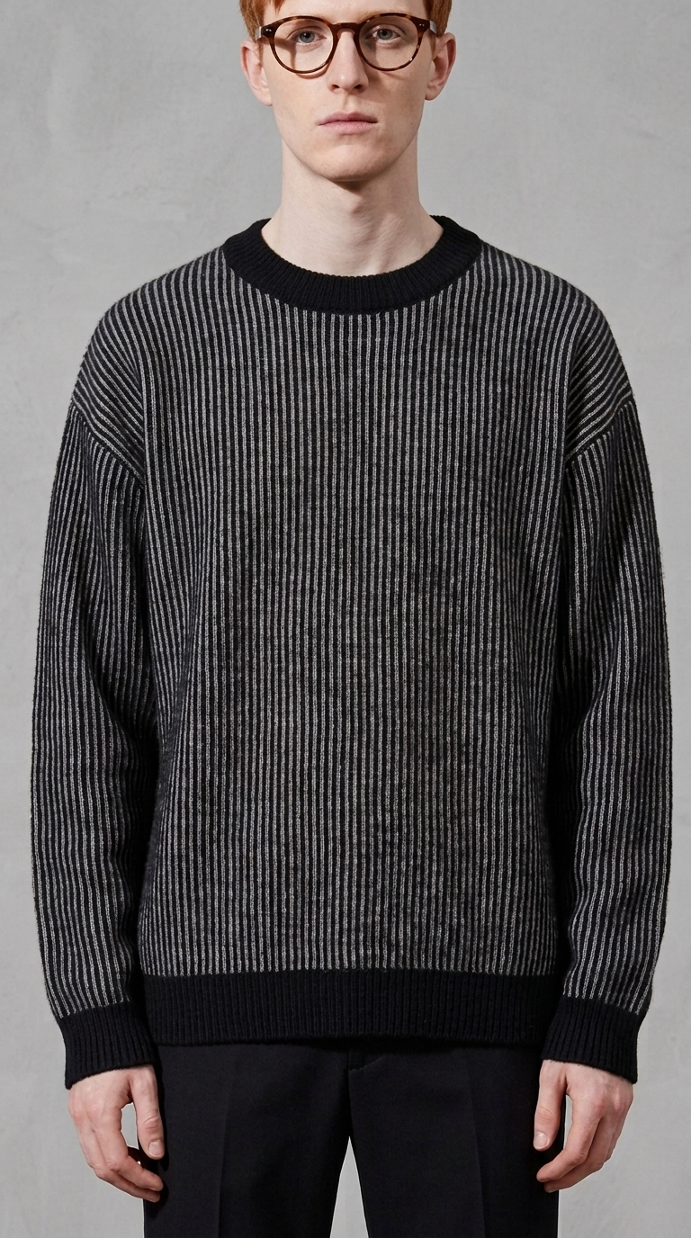 Code Culture catalog | sweater-mens-loose-round-neck-pullover-sweater | black | zoom detail