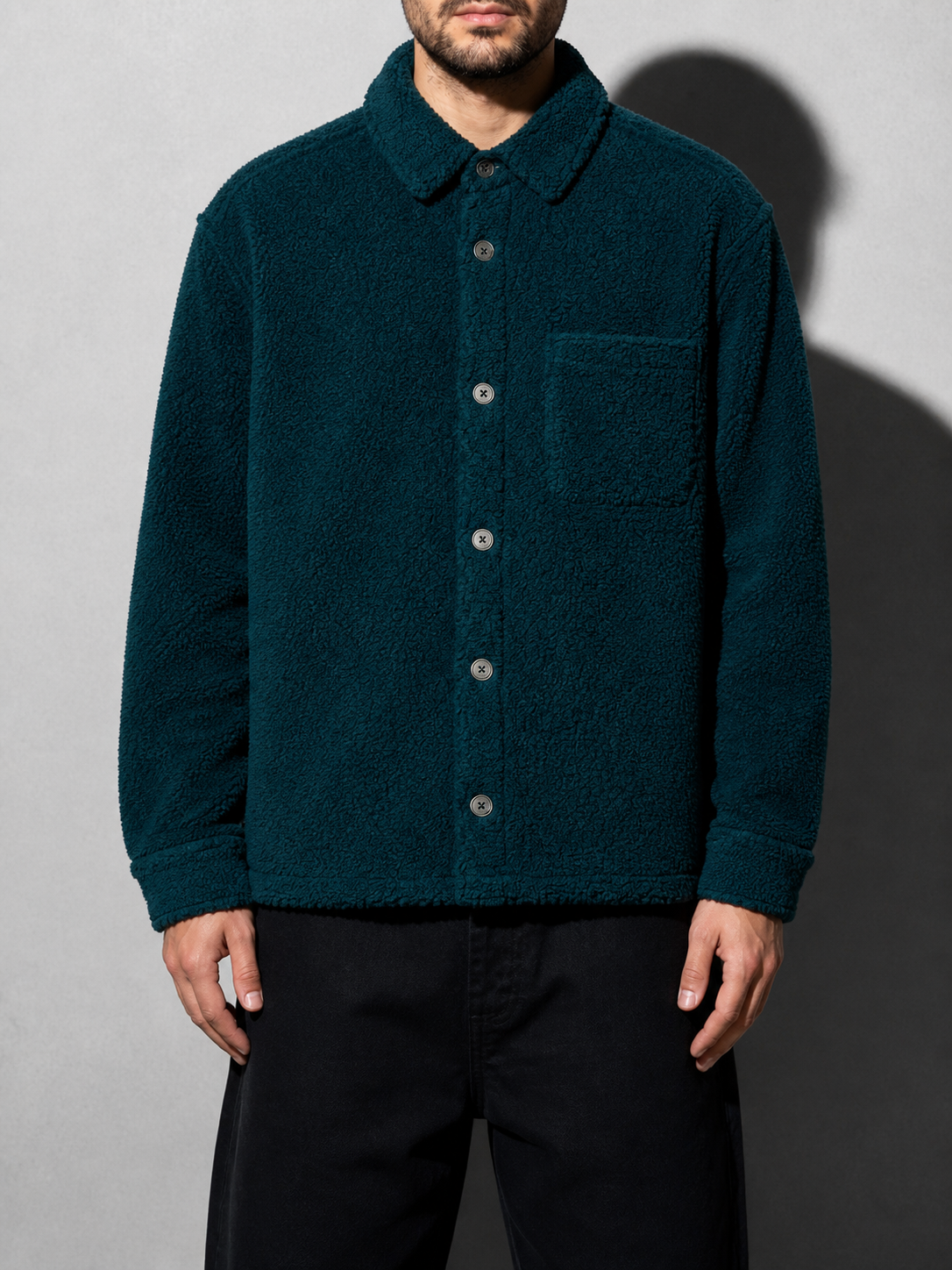 Code Culture catalog | mens-shirt-fleece-jacket | green-and-blue | zoom detail