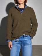 Code Culture catalog | mens-business-casual-loose-zip-stand-collar-sweater | brown | zoom detail