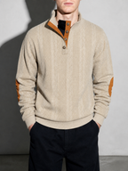 Code Culture catalog | stand-collar-long-sleeve-jacquard-knitted-pullover-sweater | khaki-2 | zoom detail