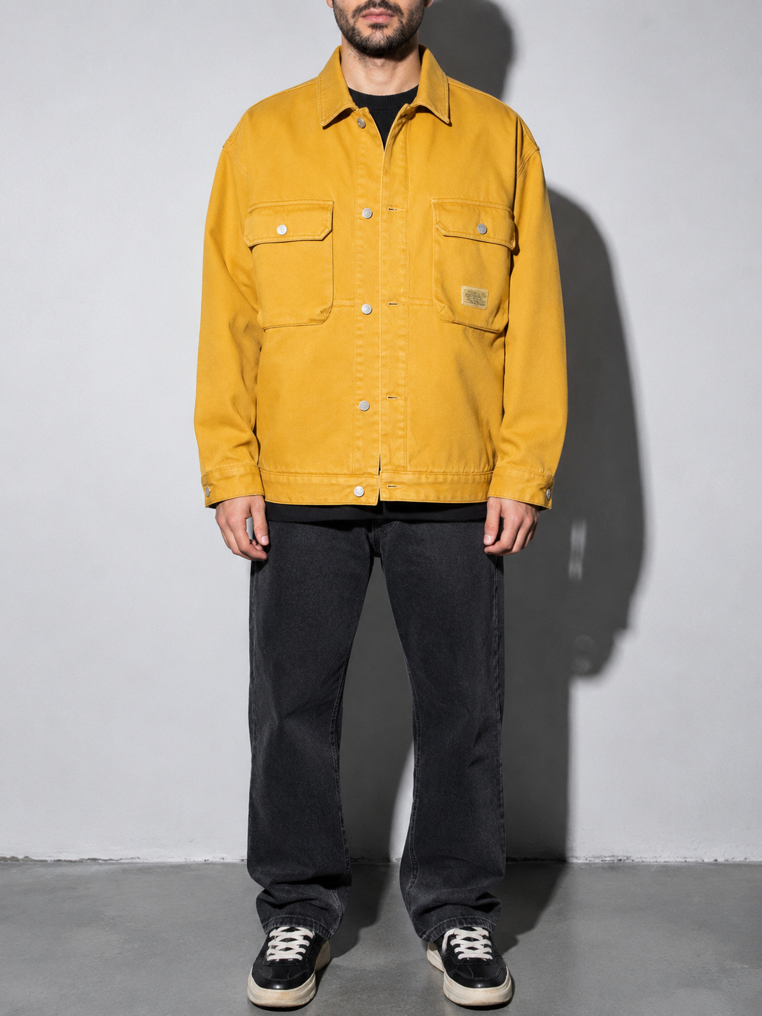 Code Culture catalog | motorcycle-loose-workwear-warm-jacket | color-yellow-plus-velvet | zoom detail