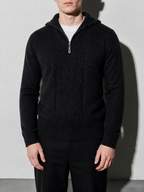 Code Culture catalog | pure-wool-sweater-half-height-zip-leisure-warm-sweater | black-gray | zoom detail