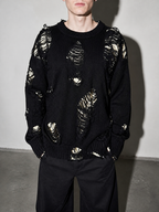 Code Culture catalog | ripped-sweater-mens-minority-all-match-idle-style | black | zoom detail