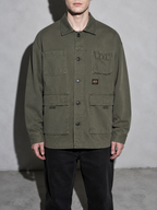 Code Culture catalog | mens-corduroy-collar-loose-workwear-jacket | color-army-green | zoom detail