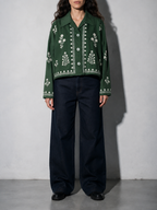 Code Culture catalog | loose-embroidered-linen-tunic-bomber-jacket | color-green | zoom detail
