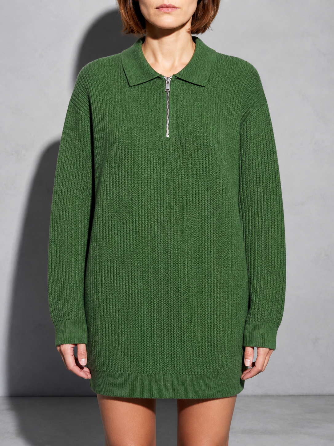 Code Culture catalog | mens-zip-up-polo-knit-sweater | green | zoom detail