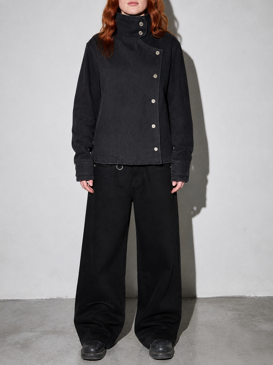 Code Culture catalog | washed-long-sleeve-denim-jacket-for-couples | color-black-set | zoom detail