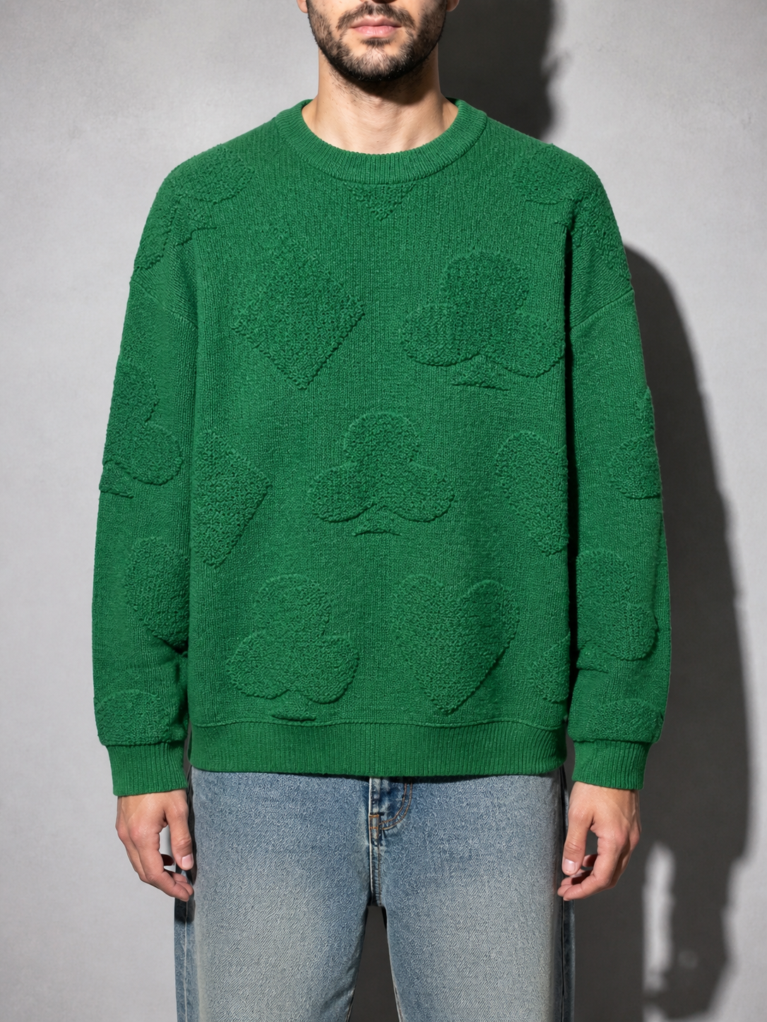 Code Culture catalog | solid-color-jacquard-thermal-sweater | green | zoom detail