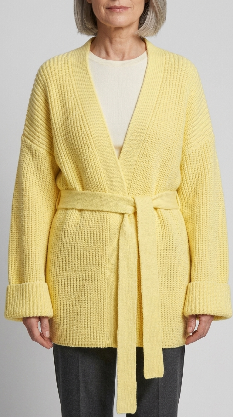 Code Culture catalog | cashmere-belt-knitted-cardigan-jacket | yellow | zoom detail