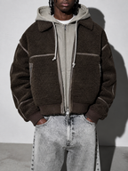 Code Culture catalog | mens-simple-lapel-fleece-jacket | dark-brown | zoom detail