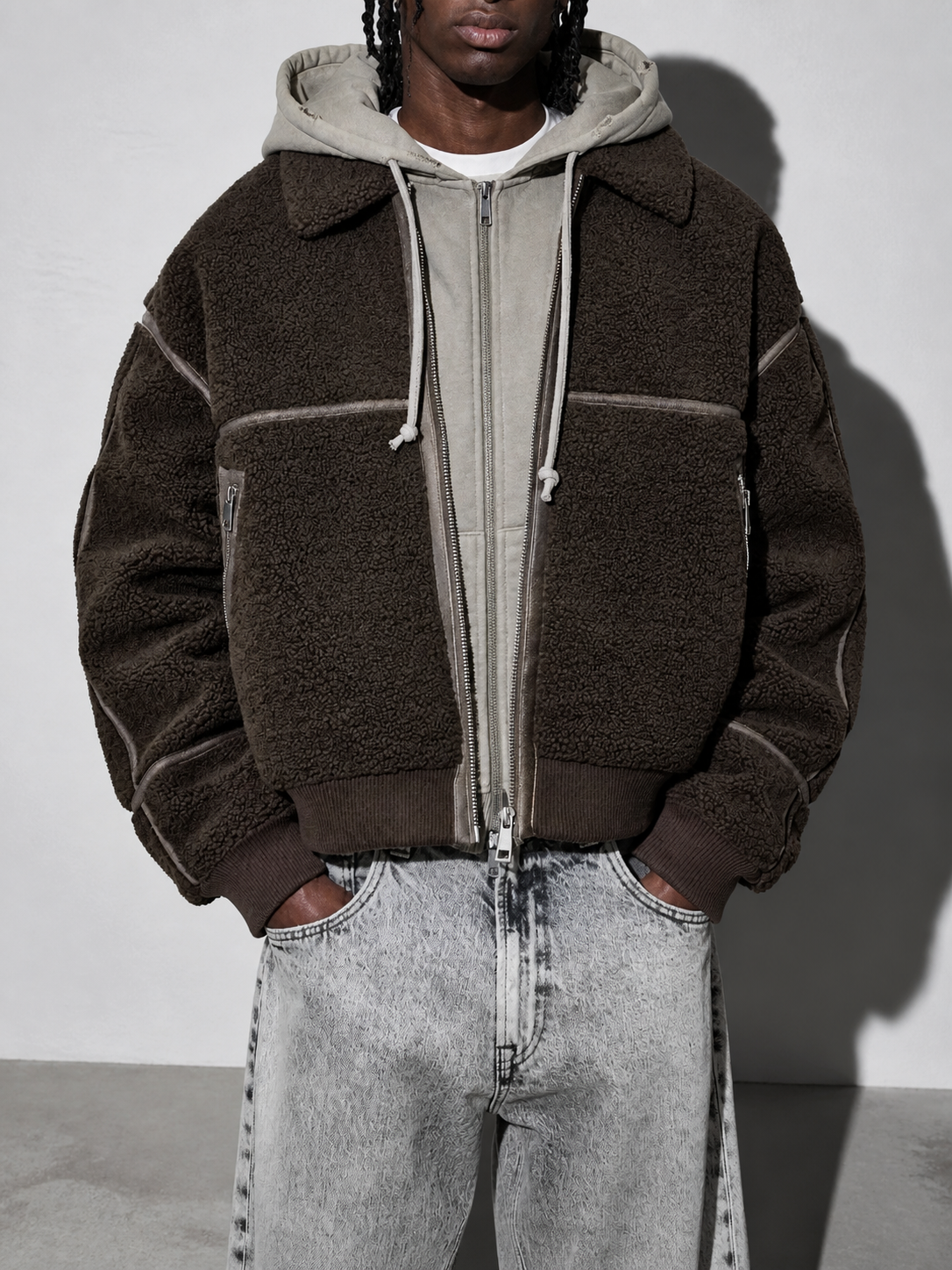 Code Culture catalog | mens-simple-lapel-fleece-jacket | dark-brown | zoom detail