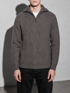 Code Culture catalog | pure-wool-sweater-half-height-zip-leisure-warm-sweater | misty-rain-camel | zoom detail