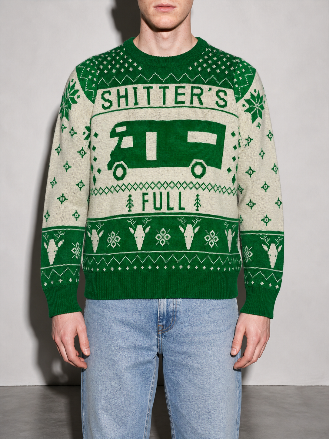 Code Culture catalog | pullover-crewneck-jacquard-christmas-sweater | green | zoom detail