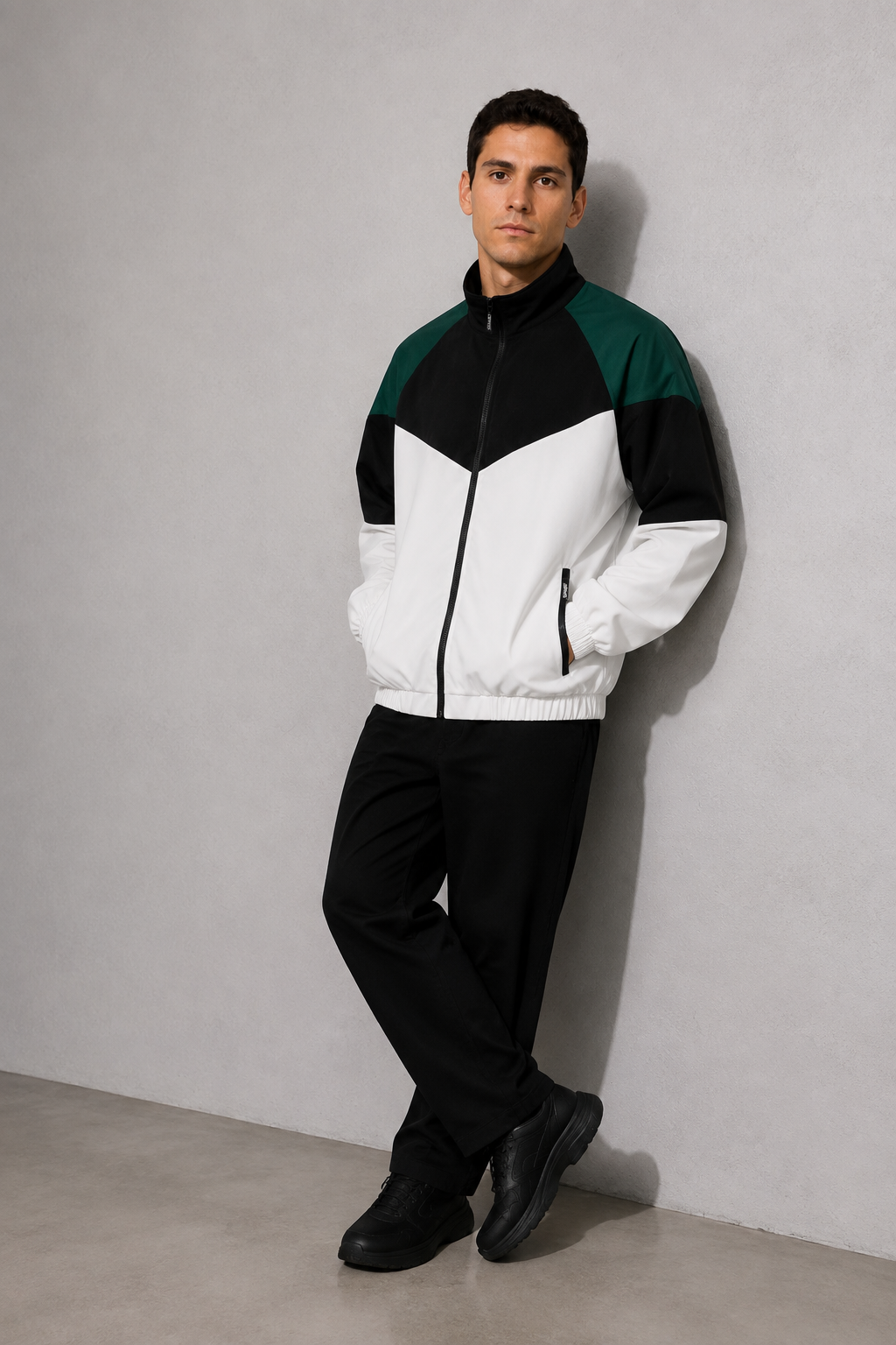 Men’s Colorblock Lightweight Sports Jacket | Black And White | seated or lean | CodeCulture catalog