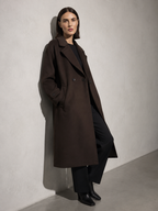 Women's Wide-Cut Reddish Brown Long Coat in Reddish Brown, 03 seated or lean, worn by model