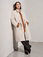 Women's Mid-Length Colorblock Wool Coat in Picture Color, 03 seated or lean, worn by model