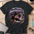 Mini Moonshot Cosmic Retro Shirt — Black storefront mockup