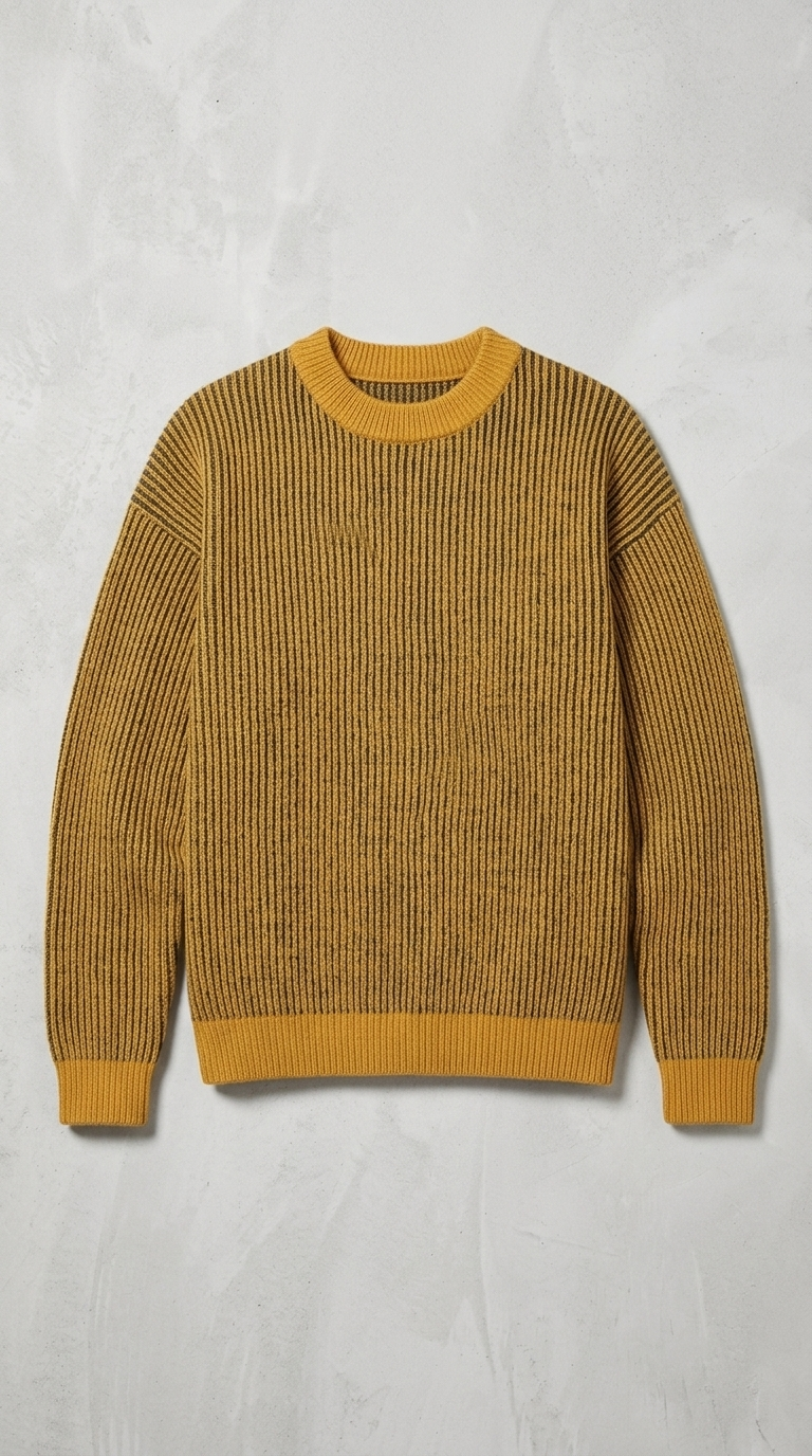 Code Culture catalog | sweater-mens-loose-round-neck-pullover-sweater | yellow | macro flat lay