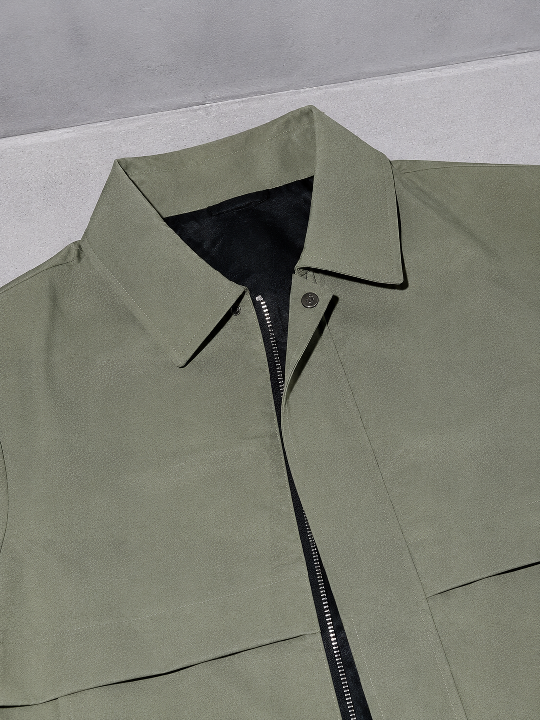 Code Culture catalog | cool-minimalism-lapel-mens-workwear-jacket | color-green | macro flat lay