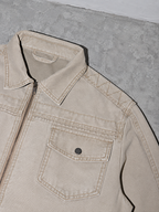 Code Culture catalog | retro-short-zip-up-washed-workwear-jacket | color-light-apricot | macro flat lay