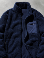 Code Culture catalog | mens-cardigan-fleece-outdoor-polar-fleece-jacket | navy-blue | macro flat lay