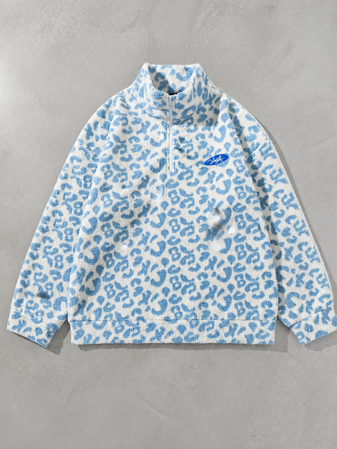 Code Culture catalog | oversized-stand-collar-jacket-lamb-fleece-sweater-fleece-top | 3518blue | macro flat lay