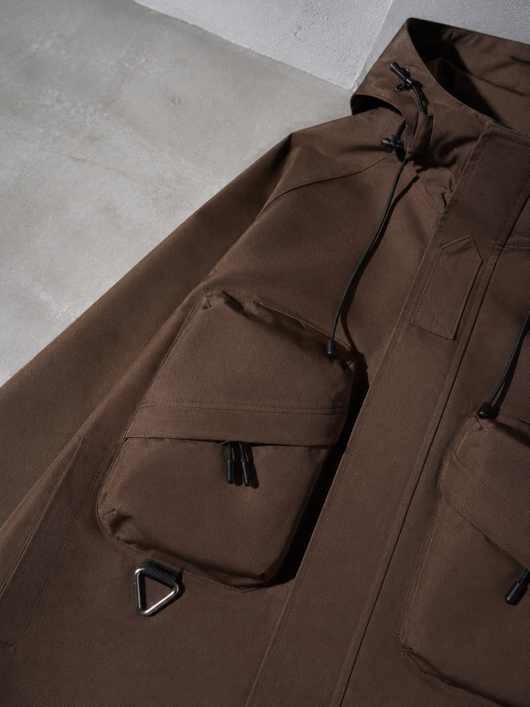Code Culture catalog | mens-outdoor-workwear-versatile-casual-windbreaker-jacket | color-brown | macro flat lay