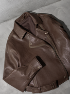 Code Culture catalog | womens-fashionable-vintage-zippered-lapel-jacket | color-brown | macro flat lay