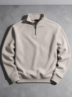 Code Culture catalog | european-and-american-half-zipper-sweater-stand-up-collar-all-match-fleece-mens-sweater-top | apricot | macro flat lay