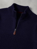 Code Culture catalog | mens-half-zip-stand-up-collar-sweater | navy-blue | macro flat lay