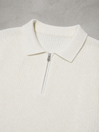 Code Culture catalog | mens-zip-up-polo-knit-sweater | white | macro flat lay