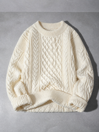 Code Culture catalog | autumn-and-winter-new-mens-twist-sweater-casual-round-neck-pullover-top | b046-apricot-white | macro flat lay