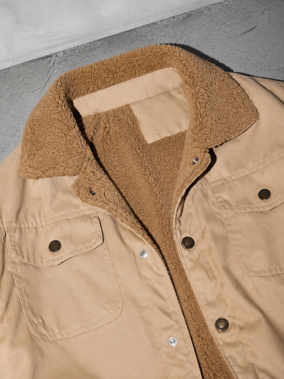 Code Culture catalog | workwear-casual-jacket-mens-coat | color-khaki2 | macro flat lay
