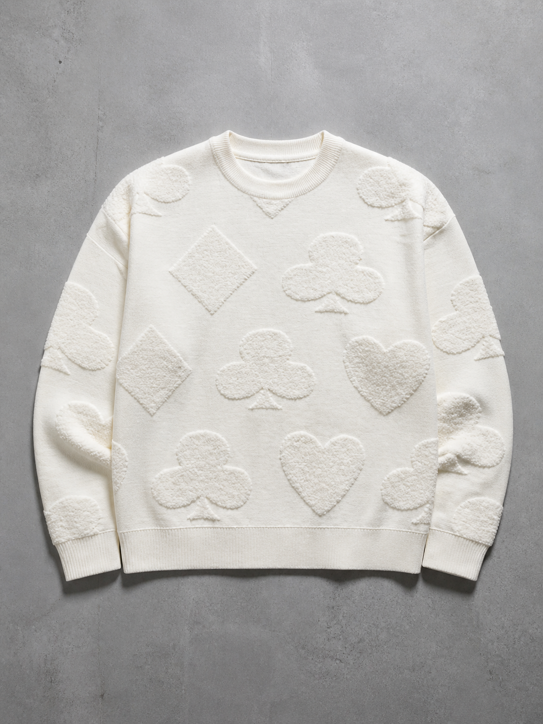 Code Culture catalog | solid-color-jacquard-thermal-sweater | white | macro flat lay