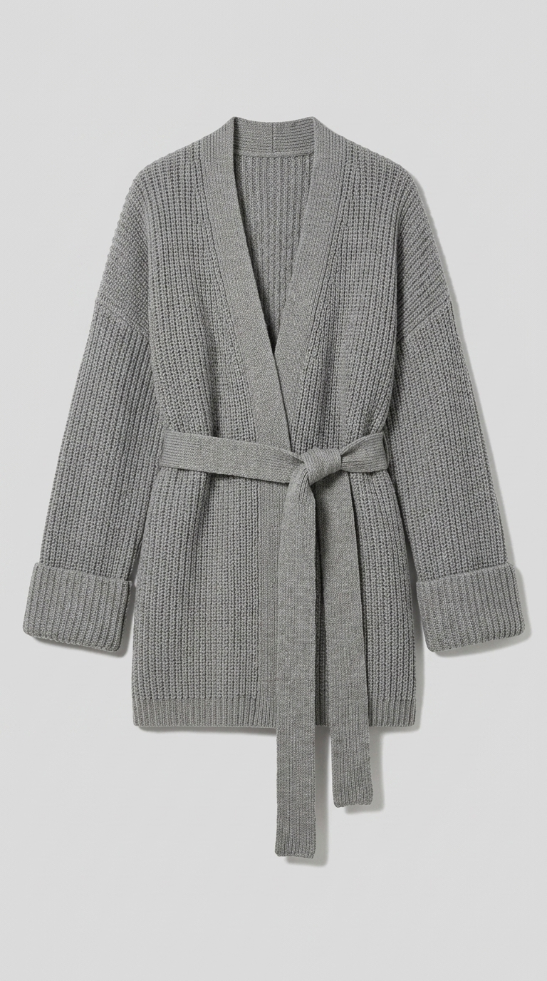Code Culture catalog | cashmere-belt-knitted-cardigan-jacket | gray | macro flat lay