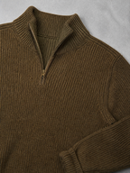 Code Culture catalog | mens-business-casual-loose-zip-stand-collar-sweater | brown | macro flat lay
