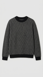 Code Culture catalog | sweater-mens-loose-round-neck-pullover-sweater | black | macro flat lay
