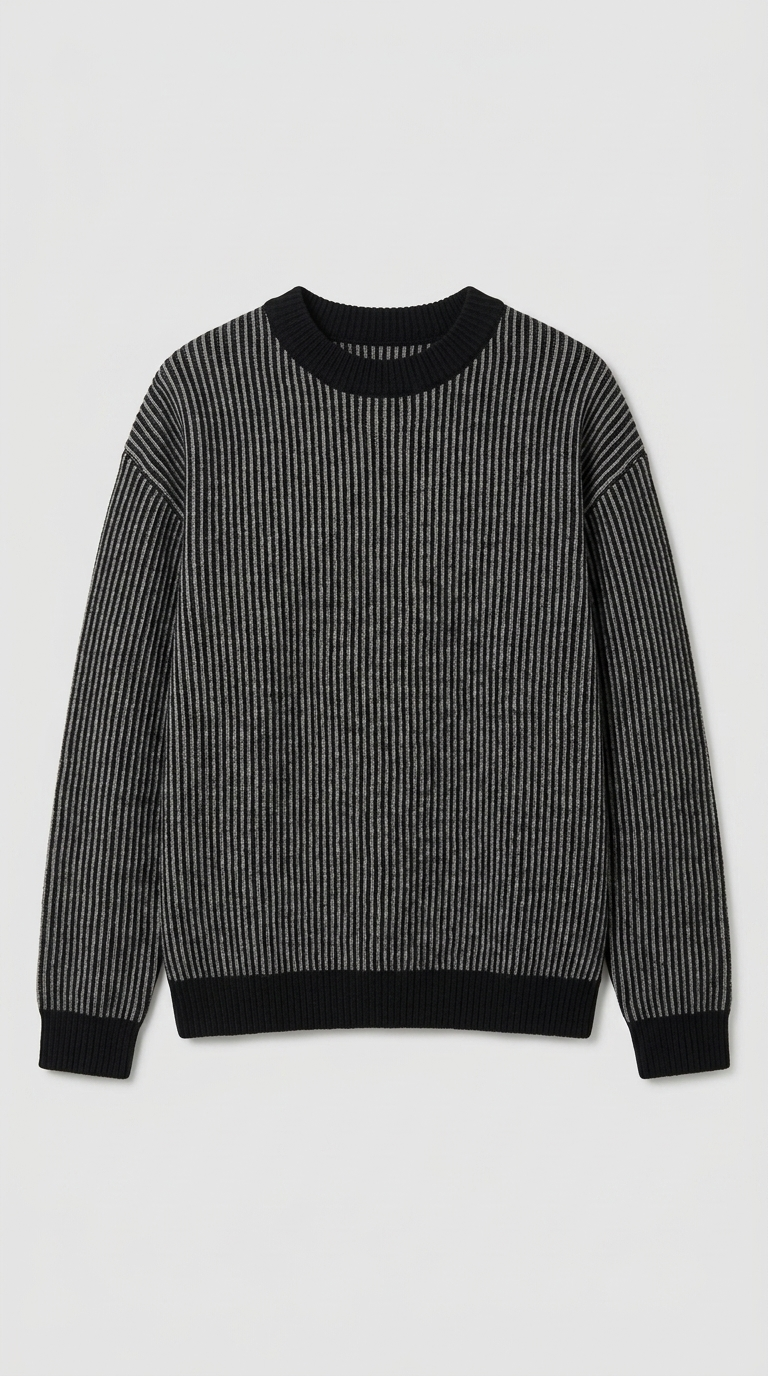 Code Culture catalog | sweater-mens-loose-round-neck-pullover-sweater | black | macro flat lay