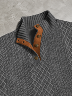 Code Culture catalog | stand-collar-long-sleeve-jacquard-knitted-pullover-sweater | dark-gray-1 | macro flat lay