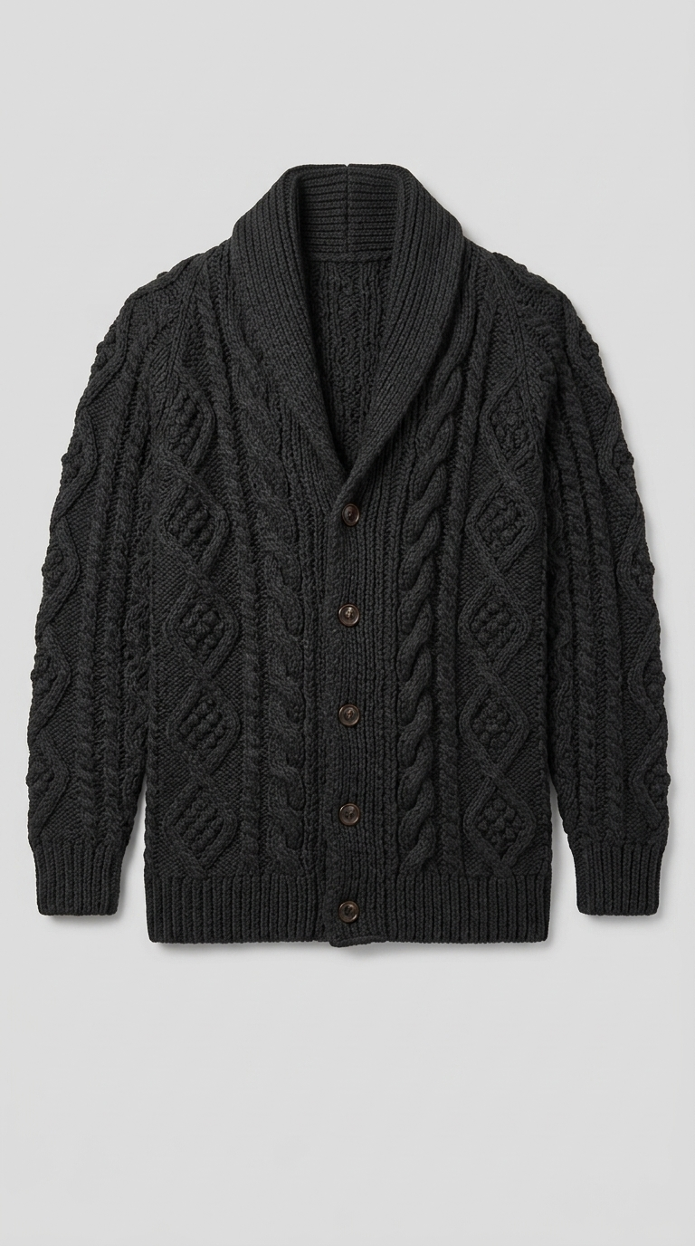 Code Culture catalog | button-rope-cardigan | black | macro flat lay