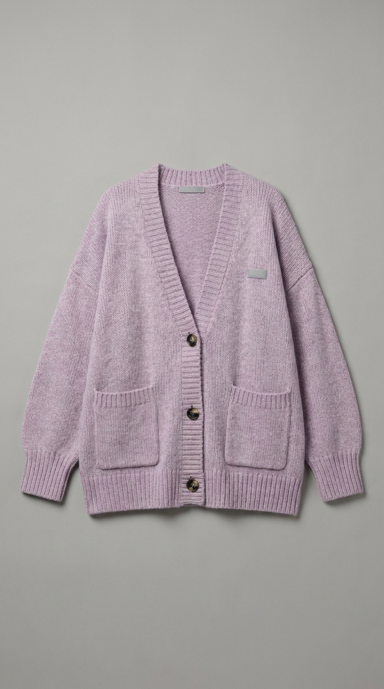 Code Culture catalog | sweater-coat-cardigan | purple | macro flat lay