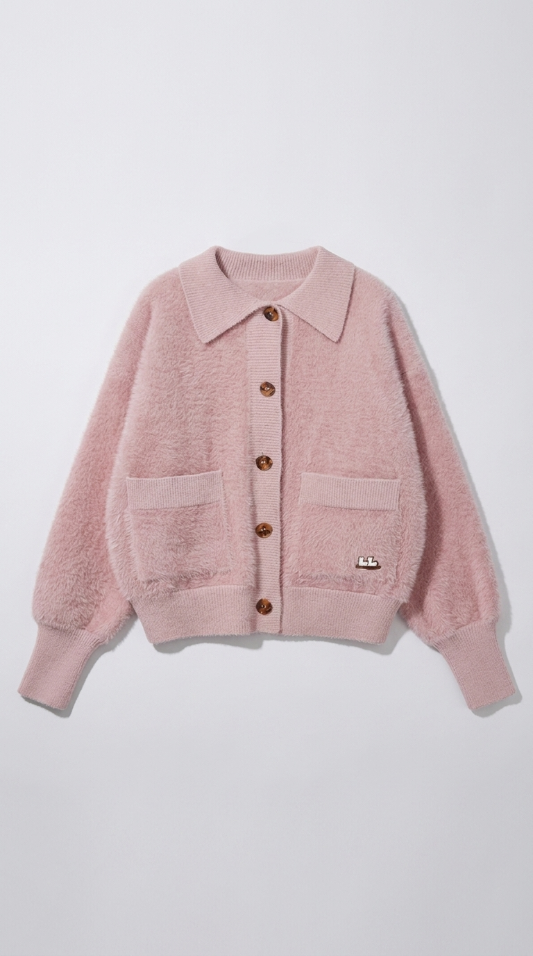 Code Culture catalog | imitation-mink-cashmere-sweater-cardigan | pink | macro flat lay