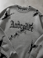 Code Culture catalog | new-personality-street-jacquard-ripped-frayed-vintage-loose-sweater | gray | macro flat lay