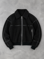 Code Culture catalog | mens-simple-lapel-fleece-jacket | black | macro flat lay