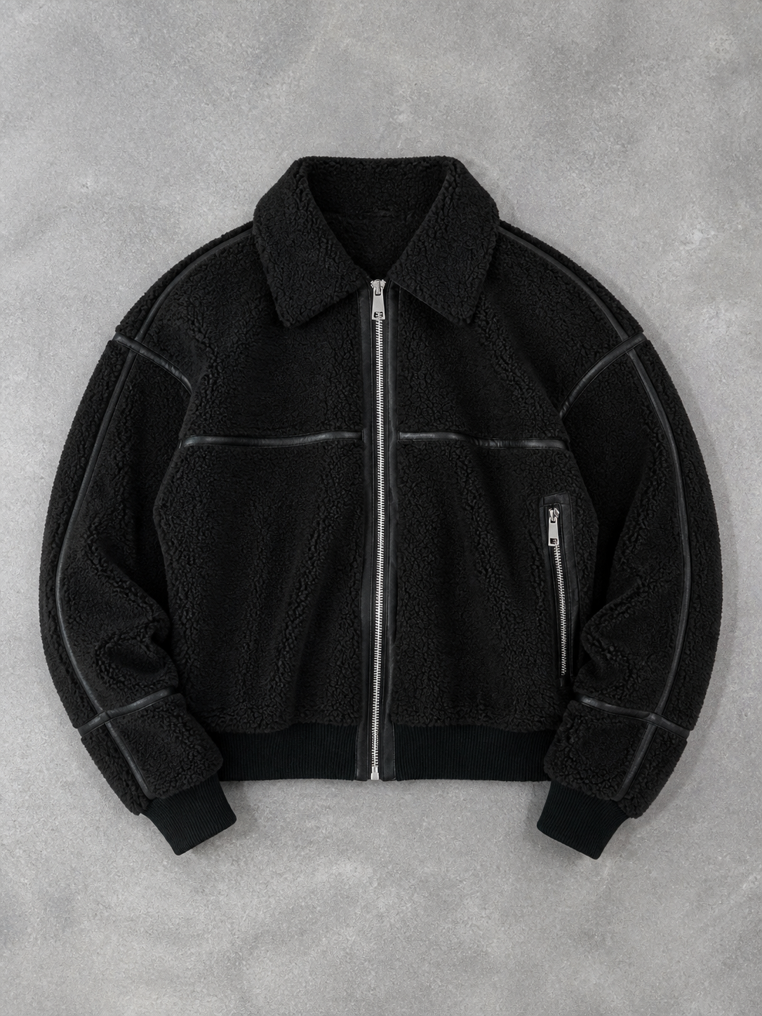 Code Culture catalog | mens-simple-lapel-fleece-jacket | black | macro flat lay