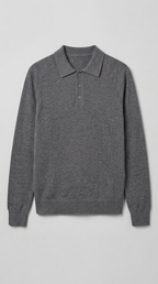 Code Culture catalog | mens-long-sleeved-sweater-lapel-comfortable-sweater | dark-gray | macro flat lay